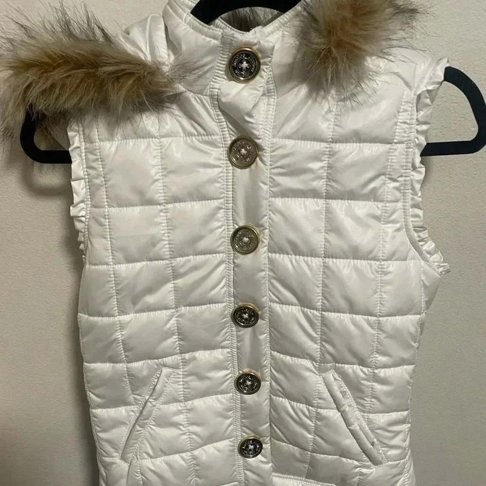 Justice faux fur lining puffer jacket hooded girls outwear size 16‎